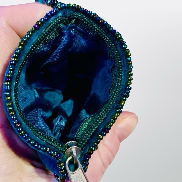 💎 Vintage Beaded Velvet Mini Bag Boho Crossbody Velvet Blue Mermaidcore Purse 💎 - Picture 4 of 5